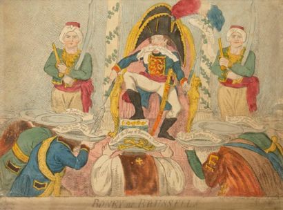 null CRUIKSHANK, d’après
Boney at Brussels
Gravure satyrique, en couleurs, par F.W....