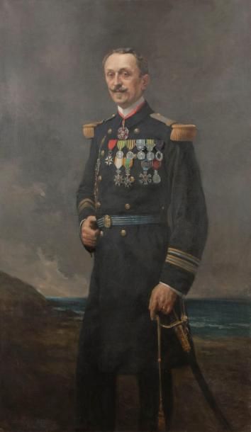 null Georges SCOTT (1873-1942)
Portrait en pied d’un capitaine de frégate, chevalier...