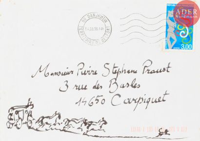 null Christian EHLINGER (né en 1931)
La distribution du courrier
Aquarelle sur enveloppe.
Adressée.
Joint:...