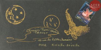 null Aube ELLEOUET-BRETON (née en 1935)
Composition éclipse
Collage sur enveloppe.
Adressée.
Joint:...