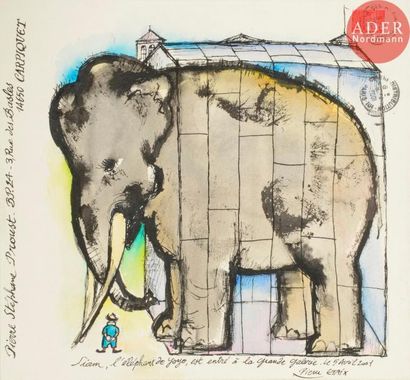 null Pierre ETAIX (1928-2016)
Siam, l'éléphant de Yoyo est entré à la Grande Galerie,...