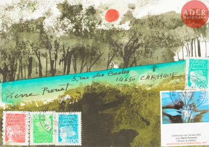 null René FUMERON (1921-2004)
Forêt
Encre et aquarelle sur papier contrecollé sur...