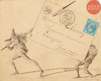 null Albert HUMBERT (1835-1886)
Scènes satyriques
3 enveloppes dessinées à l'encre;...