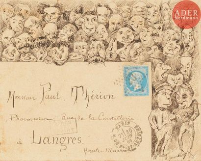 null Albert HUMBERT (1835-1886)
Scènes satyriques.
3 enveloppes dessinées à l'encre...