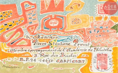 null Jacques LE ROUX (1923-2010)
Composition calligraphiste
Aquarelle sur enveloppe.
Signée,...