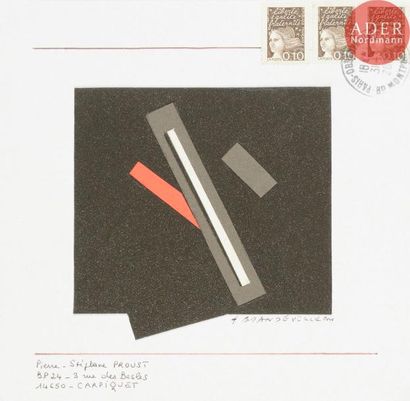  Bernard MANDEVILLE (1921-2000) Composition Collage sur enveloppe. Signée et adressée....