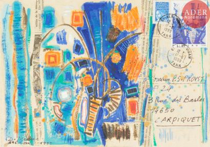  Denis MIAU (né en 1951) Composition, 1999 technique mixte et collage sur enveloppe...
