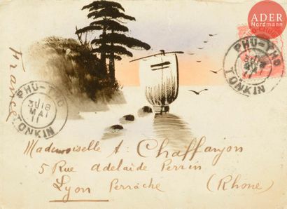 null ECOLE FRANCAISE DE LA FIN DU XIXE SIECLE
Chamelier, 1892
Aquarelle sur enveloppe.
Adressée.
Joint:...