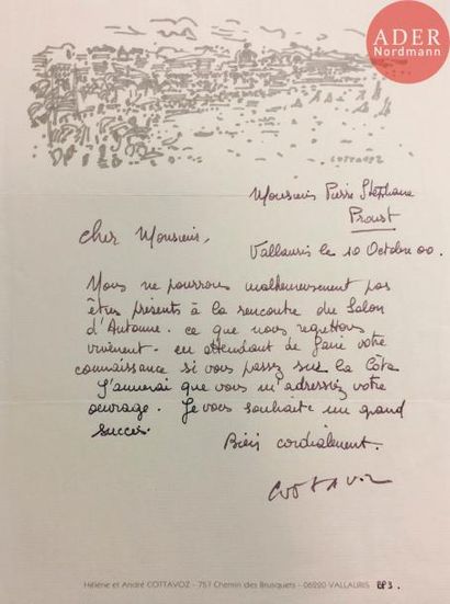 null André COTTAVOZ (1922-2012)
Côte d'Azur, 2000
Feutres de couleur sur enveloppe.
Signée,...