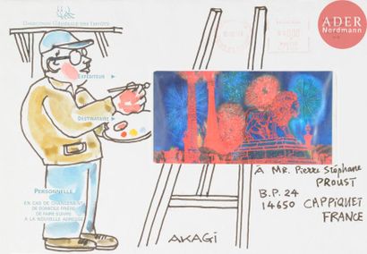 null Kojiro AKAJI (né en 1934)
Peintre à son chevalet
2 aquarelles et encre sur enveloppes...