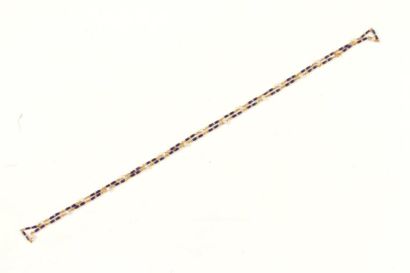 null Long collier en or 18K (750 ‰), les maillons émaillés bleu scandés de perles....