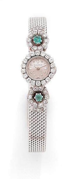 null JAEGER-LE-COULTRE. Montre de dame en or gris 18K (750 ‰), cadran rond serti...