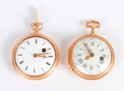 null Lot de 2 montres de poche en or 18K (750‰). Humbert Dioz à Paris & anonyme....