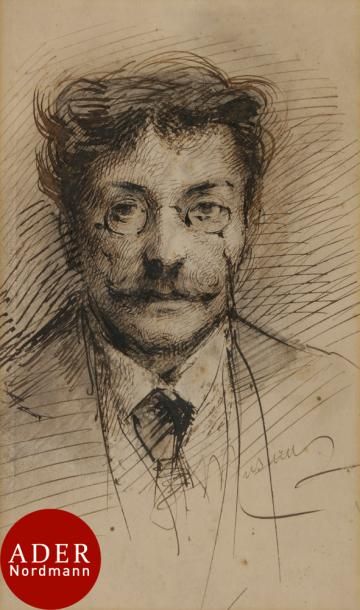 null Paul MUSURUS (1841-1927)
Portrait d’homme moustachu en buste
Plume et encre...