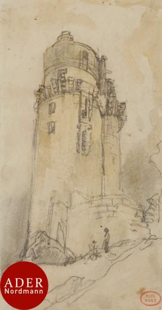 null Paul HUET (1803-1869)
La Tour
Crayon sur fond d’aquarelle.
Porte le timbre de...