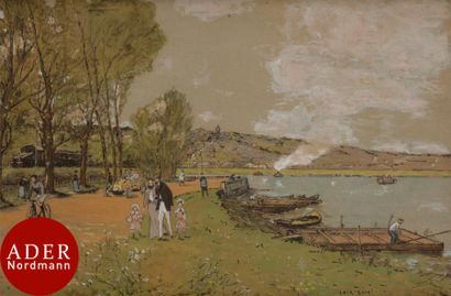 null Luigi LOIR (1845-1916)
Dimanche en bord de Seine
Gouache et encre.
Signée en...