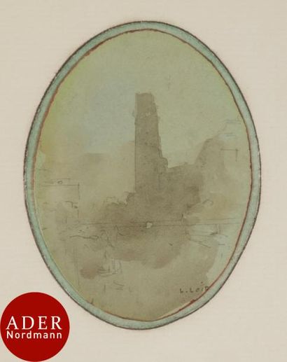 null Luigi LOIR (1845-1916)
Paysage à la tour - Bord de mer
Lavis d’encre ou aquarelle.
Signés.
8...