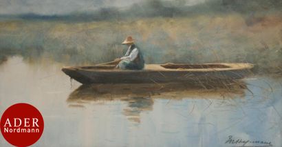 null Maurice HAGEMANS (1852-1917)
Pêcheur sur sa barque
Gouache.
Signée en bas à...