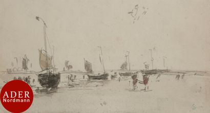 null Eugène BOUDIN (1824-1898)
Vue de la plage de Berck
Aquarelle et crayon.
Porte...