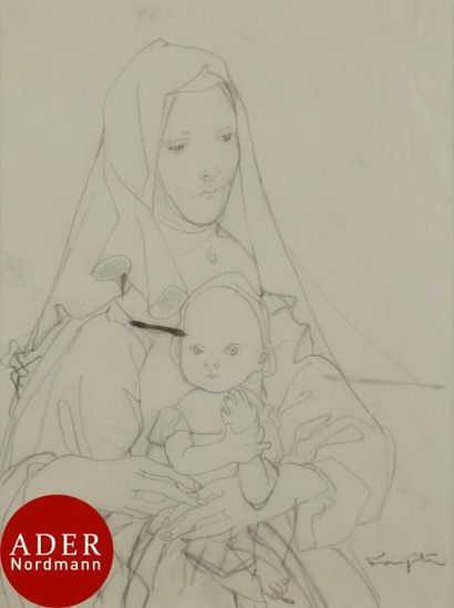 null Léonard Tsuguharu FOUJITA (1886-1968)
Vierge à l’enfant
Mine de plomb et estompe...