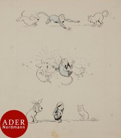 null Benjamin RABIER (1869-1939)
Le Singe et le chien
2 dessins, encre et crayon...