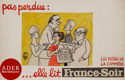 null Jean EFFEL (1908-1982)
Pas perdu... il lit France-Soir
5 dessins, encre et aquarelle.
Signés.
32...