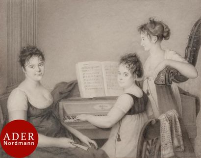 null ÉCOLE FRANÇAISE vers 1800
Concert privé (clavecin et harpe)
Encre, crayon noir...
