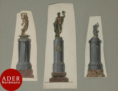 null ÉCOLE ALLEMANDE du XIXe siècle
3 projets de colonnes pour sculpture
Gouache...