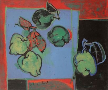 null André MARCHAND (1907-1997)
Les Coings à la table bleue
Huile sur toile.
Signée...