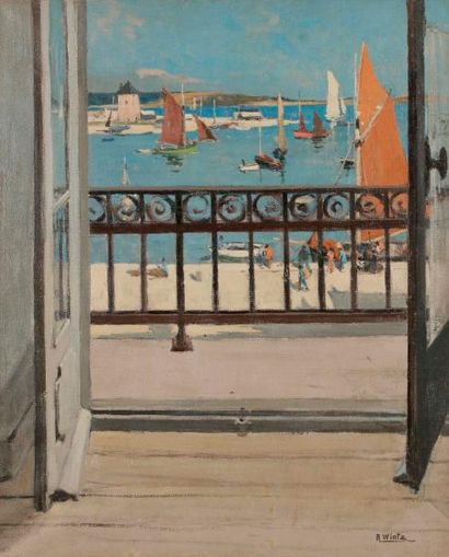 null Raymond WINTZ (1884-1956)
Fenêtre ouverte sur un port breton
Huile sur toile.
Signée...