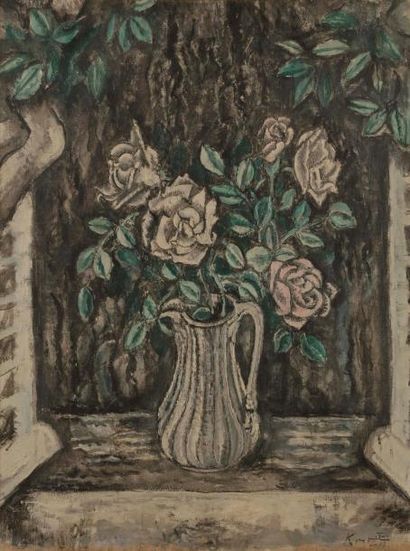 null Sei KOYANAGUI (1896-1948)
Vase de fleurs
Huile sur toile.
Signée (usures) en...