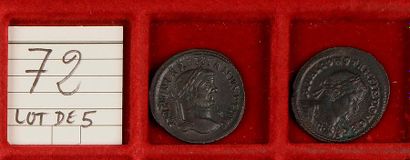 null EMPIRE ROMAIN
LOT de 5 monnaies en bronze du BAS-EMPIRE : 3 folles (1 de MAXIMIEN...