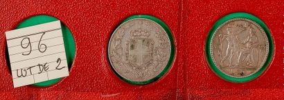 null ITALIE. 
LOT de 2 monnaies : 5 lire Umberto I, 1879 et 20 lire Victor-Emmanuel...