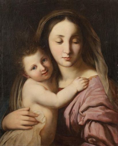 null École ITALIENNE vers 1830, suiveur de SASSOFERRATO
Vierge à l’Enfant 
Toile
55,5 x 44,5 cm
Petits...