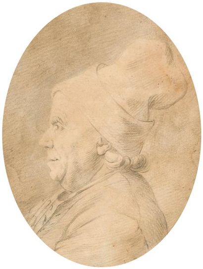 null École FRANÇAISE du XVIIIe siècle
Portrait de Cochin
Pierre noire, ovale 
22 x 16,5 cm
Inscription...