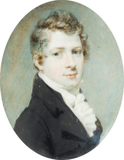 null École anglaise du XIXe siècle
Portrait de jeune homme blond en costume noir...