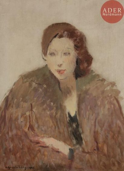 null André Borissovitch GUERBILSKY (1907 - 1992)
Portrait de femme au manteau de...