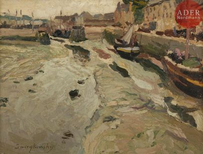 null Alfred SWIEYKOWSKI (1869 - 1953)
Le Port - en - Bessin, Calvados
Huile sur carton.
Signée...