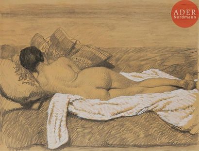 null Théophile Alexandre STEINLEN (1859-1923)
Nu couché de dos
Fusain et craie blanche.
Signé...