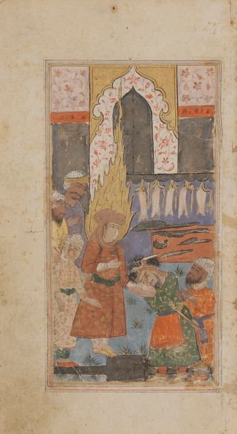null Quatre pages d’un manuscrit, Qesas al-anbiya, histoire des prophètes Proche-Orient,...