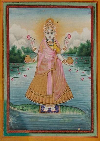 La déesse Gangâ debout sur un makara et portrait...