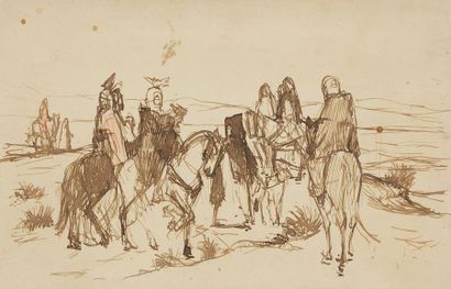 null Louis François CABANES (1867-1947)
Fauconniers à cheval
Encre de Chine et crayon...