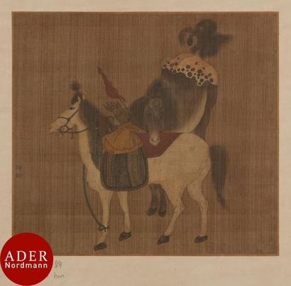 null CHINE - XIXe siècle
Album comprenant 8 peintures, encre et couleurs sur soie,...