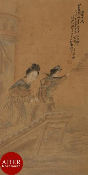 null CHINE - Wu Jiayou (? - 1893)
Encre et couleurs sur papier, représentant la légende...
