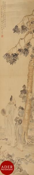null ECOLE DE SHANGHAI - Fin XIXe siècle
Encre polychrome sur papier, lettré et son...