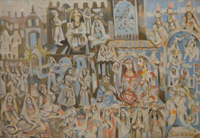  Nirode MAZUMDAR [indien] (1916-1982) Composition, vers 1955 Huile sur toile. Signée...