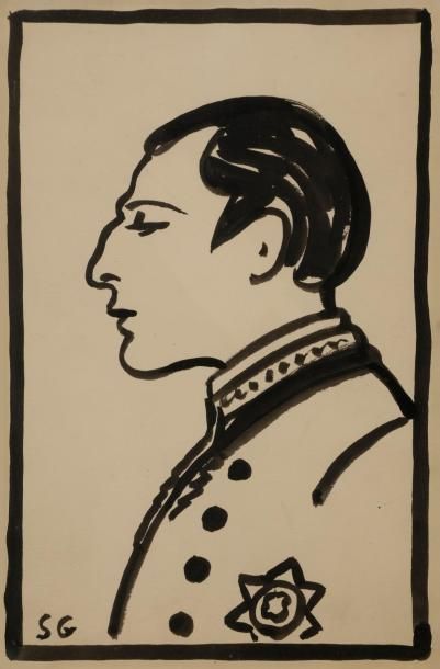 null Sacha GUITRY Tête d’homme, [ca 1905 ?] Dessin original à l’encre de Chine, signé...