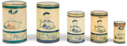null [Sacha GUITRY] 5 boîtes métalliques publicitaires, [vers 1911] Métal émaillé,...