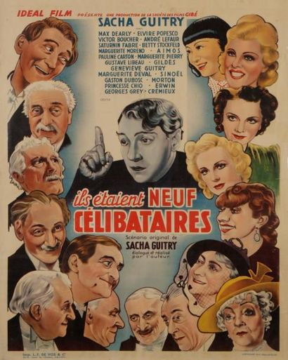 null [Sacha GUITRY] Affiche pour le film Ils étaient neuf célibataires, 1939 Affiche...