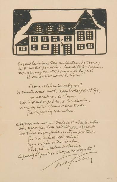 null Sacha Guitry Invitation en fac-similé, 1939 31 x 21 cm
 Invitation pour la pendaison...